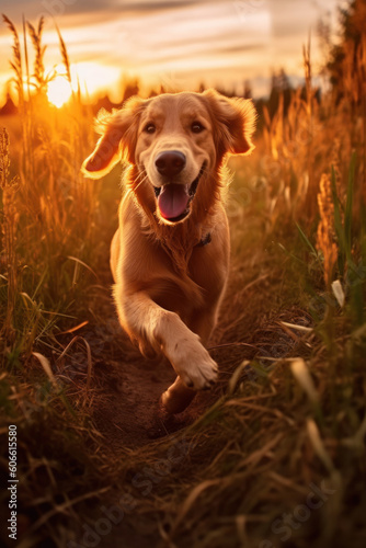 Golden retriever dog running towards the camera © STORYTELLER