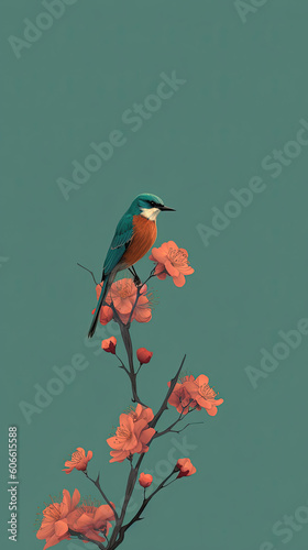 One bird is sitting on a branch. Generative AI © Михаил Н