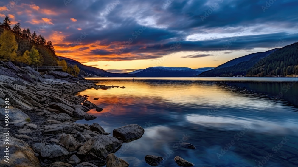 beautiful twilight sky over a fjord generative ai