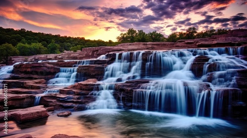 beautiful twilight sky over a waterfall generative ai © ThisDesign