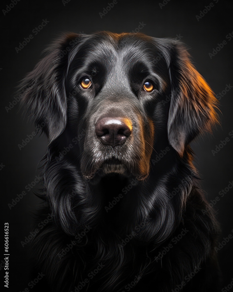 studio portrait of a golden retriever looking forward against a light gray background
