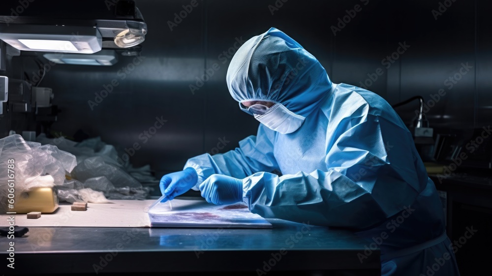 forensic scientist analyzing evidence generative ai