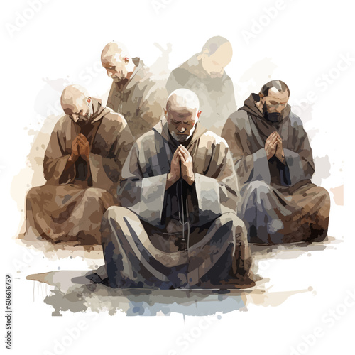 Watercolor vector illustration prayer, priest, nun, bible, disciples illustration series