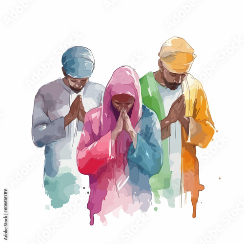 Watercolor vector illustration prayer, priest, nun, bible, disciples illustration series