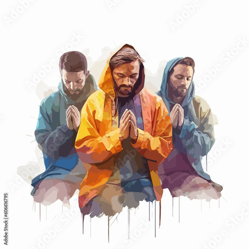 Watercolor vector illustration prayer, priest, nun, bible, disciples illustration series