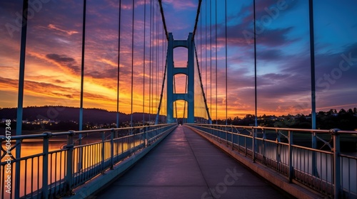 beautiful twilight sky over a suspension bridge generative ai