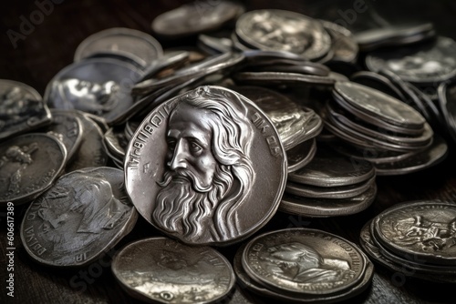 Fotografija Judas 30 pieces of silver, sack thirty coins biblical symbol betrayal, religion,