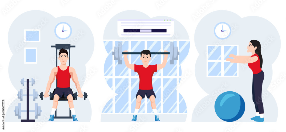Workout Flat Bundle Design Illustration