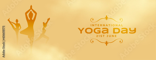 21st june international yoga day posture banner with smoke effect