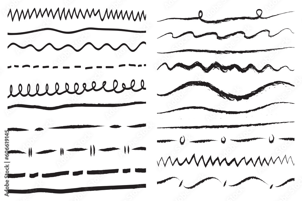 Set of artistic pen brushes. Hand drawn grunge strokes. Vector illustration Set of artistic pen brushes. Hand drawn grunge strokes. Vector illustration