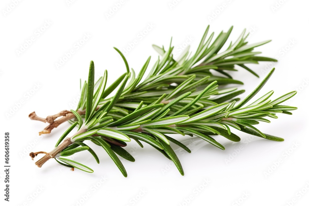 Fresh green organic rosemary leaves and peper isolated on white background