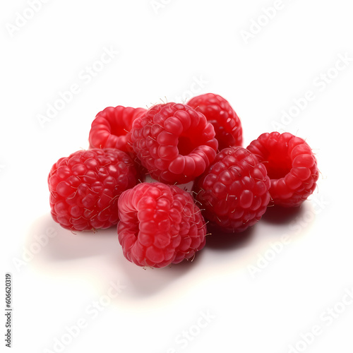 Close Up Of Raspberries Group Isolated White Illustration