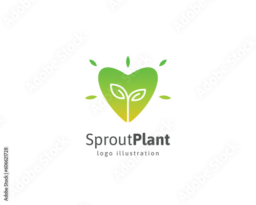 Nature sprout plant logo with heart illustration