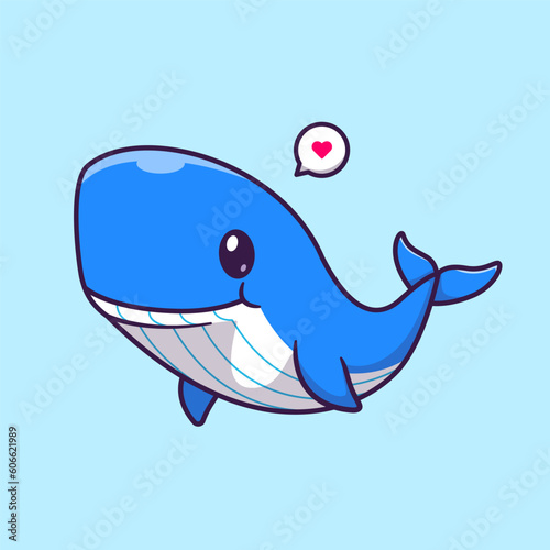 Cute Whale Swimming Cartoon Vector Icon Illustration. Animal Nature Icon Concept Isolated Premium Vector. Flat Cartoon Style
