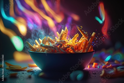 colorful psychedelic french fries, generative ai