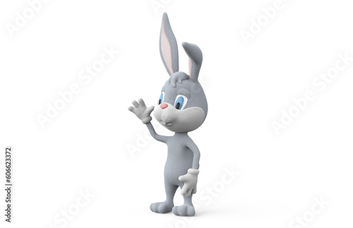 Easter bunny waving isolated on white background