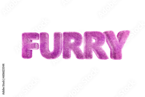 The word Furry very furry written in 3D on a white background