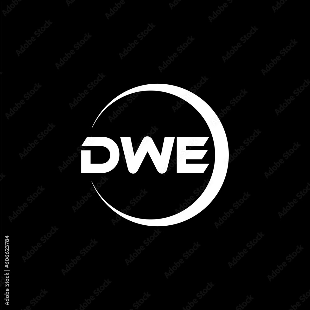 DWE letter logo design with black background in illustrator, cube logo, vector logo, modern alphabet font overlap style. calligraphy designs for logo, Poster, Invitation, etc.