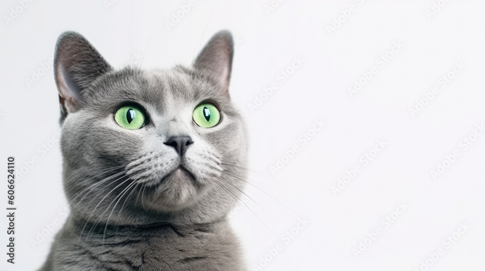Gray cat with green eyes sitting generative ai