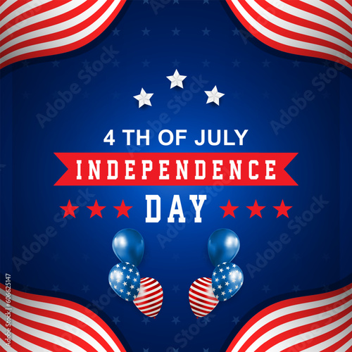 4th of july american independence day celebration square banner with abstract gradient blue background design