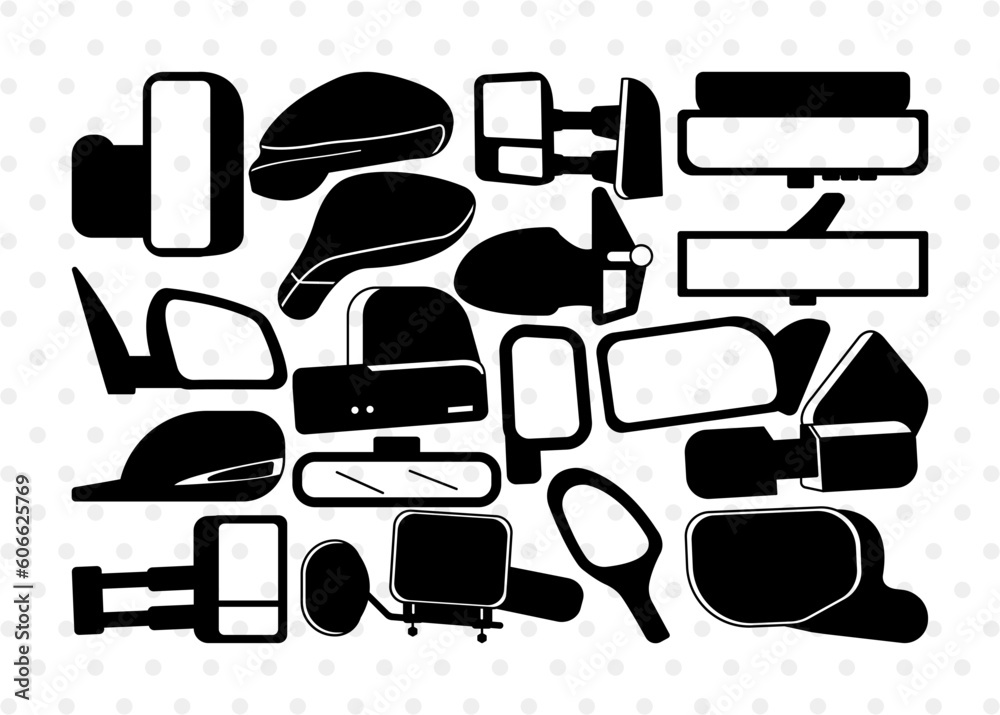 Vettoriale Stock Car Mirror SVG, Mirror Silhouette, Car Side Mirror Svg, Rear View Mirror Svg