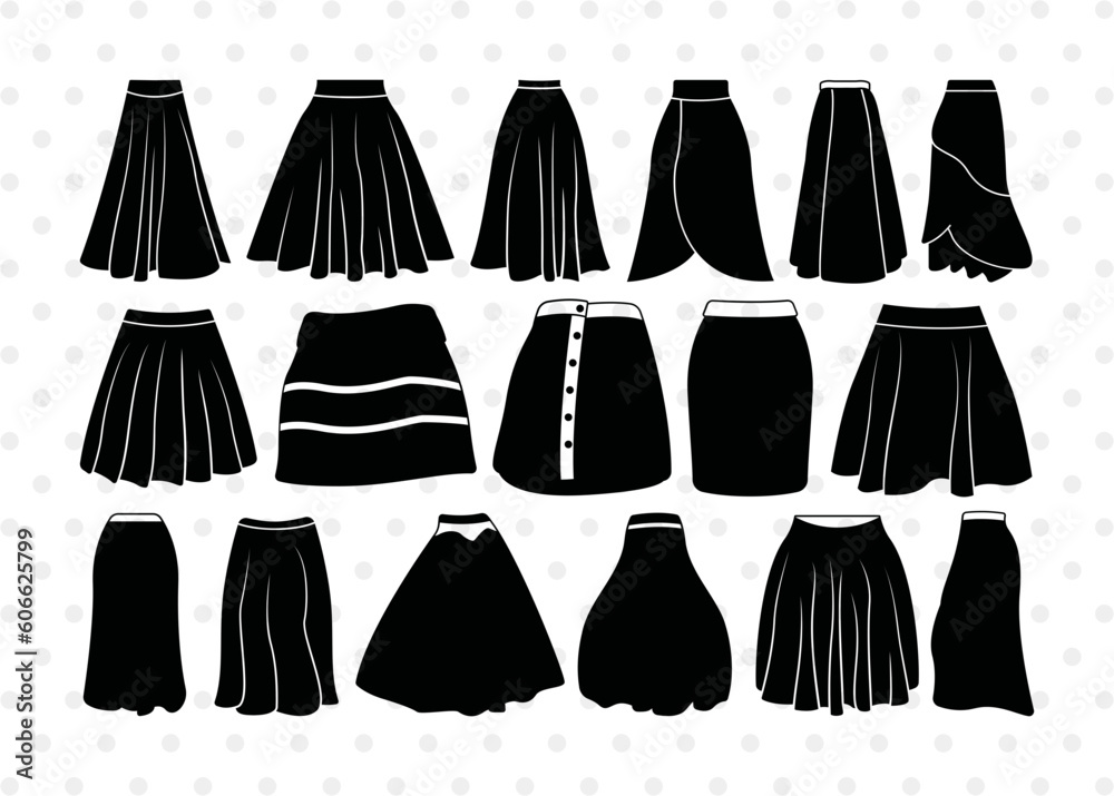 Long Skirt SVG, Skirt Silhouette, Short Skirt Svg, Ladies Fashion Svg, Western Dress Svg, Ladies