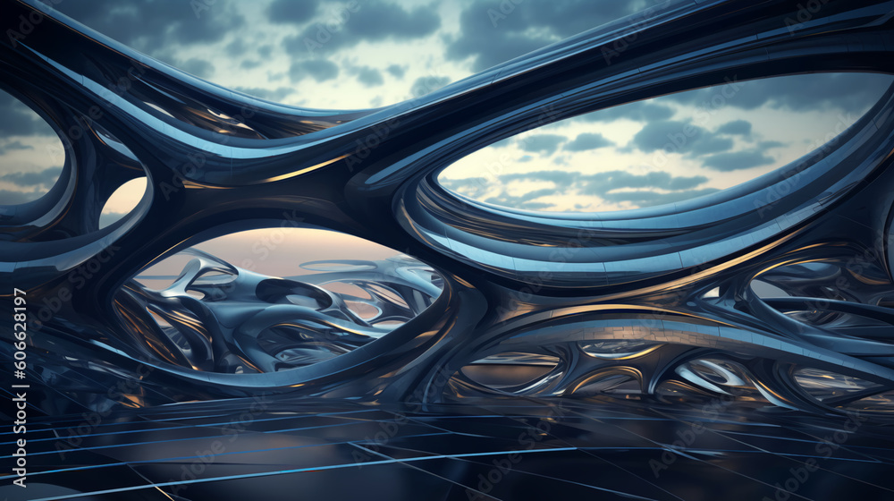 background with lines, abstract, future, its, landscape, science, sci-fi, curves, 3d, clouds, sky, chrome, Generated by AI
