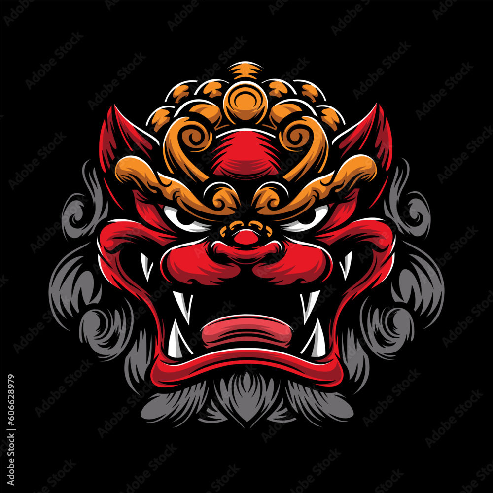 balinese barong mask illustration