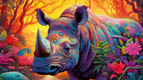 Black Rhinoceros Big Five Game Psychedelic Art Background