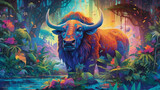 African Buffalo Big Five Game Psychedelic Art Background