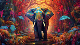 African Bush Elephant Big Five Game Psychedelic Art Background
