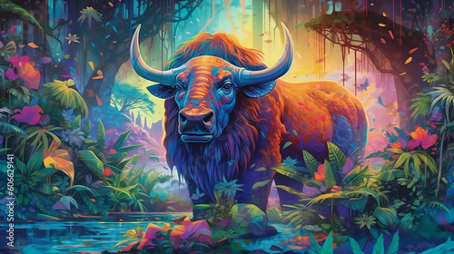 African Buffalo Big Five Game Psychedelic Art Background