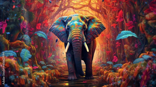 African Bush Elephant Big Five Game Psychedelic Art Background