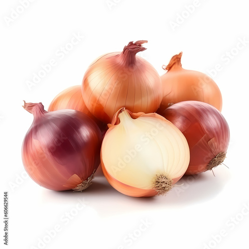 Whole And Half-cut Onion On A White Background. Generative AI 
