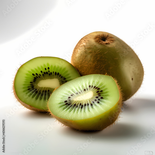 A Whole Kiwi And Half-Cut Kiwi Fruits. Generative AI