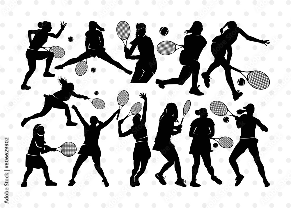 Tennis Women SVG, Tennis Silhouette, Tennis Mom Svg, Women Svg, Player Svg, Tennis Lover Svg, Sports Svg, Tennis Bundle