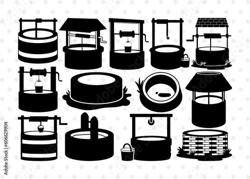 Water Well SVG, Well Silhouette, Well Bucket Svg, Wishing Well Svg, Old Fashioned Well Svg, Farm Well Svg, Well Svg, Well Bundle photo