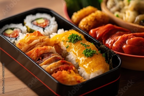 Tamagoyaki Japanese Rolled Omelette in bento Cinematic Editorial Food Photography photo