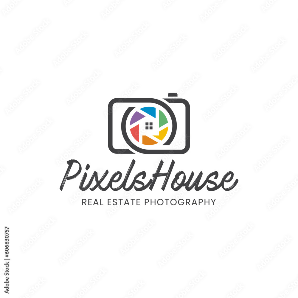 Simple Logo combination of camera and house. It is suitable for use for photography logos.