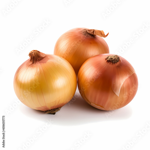 Three Onion On A White Background. Generative AI 