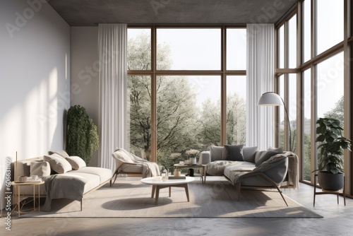 Luxury Minimal Modern Living Room Interior with Slow Living Lifestyle and Clean Space Made with Generative AI
