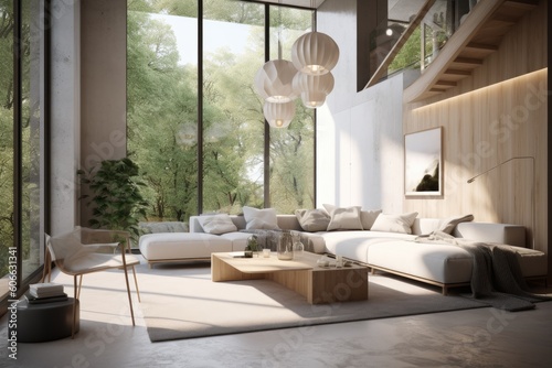 Summer Modern Luxury Living Interior with Open Concept Floor Plan Made with Generative AI