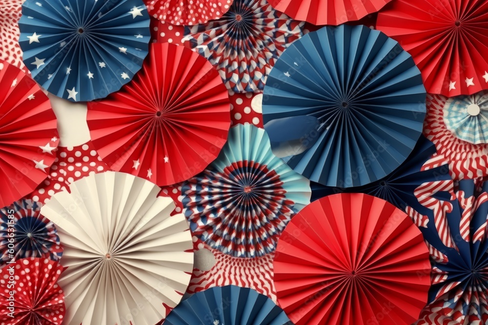 3D rendering of colourful paper fans. Japanese Style pattern, generative ai