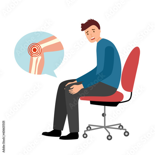 Arthritis joint pain concept vector illustration. Man suffering from knee pain.