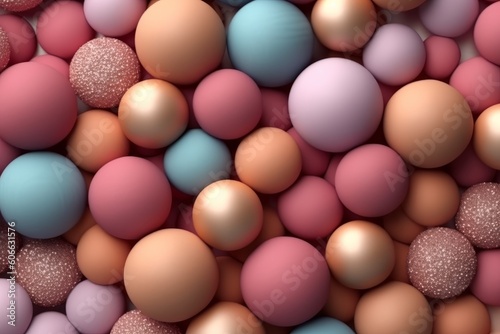 3d rendering of a lot of colorful balls in pastel colors, generative Ai