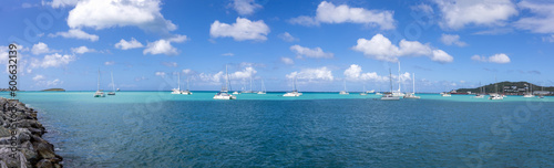 Caribbean vacation in Marigot, Saint Martin scenic panoramic shoreline and sand beaches. © eskystudio