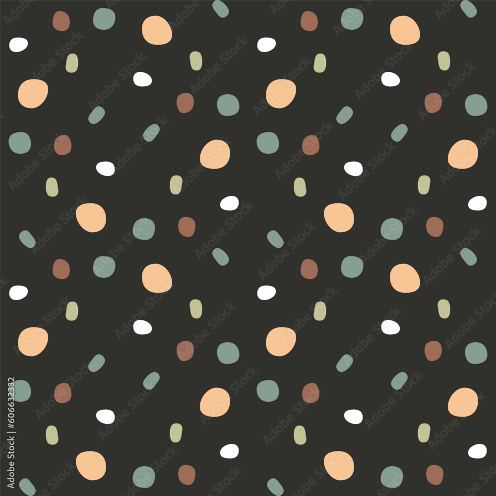 Ditsy seamless pattern with pastel dots on black background