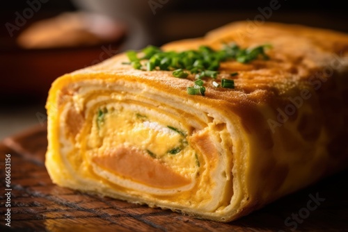 Tamagoyaki Japanese Rolled Omelette slice Cinematic Editorial Food Photography