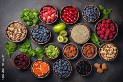 Ingredients for the healthy foods selection. The concept of healthy food set up on wooden background.