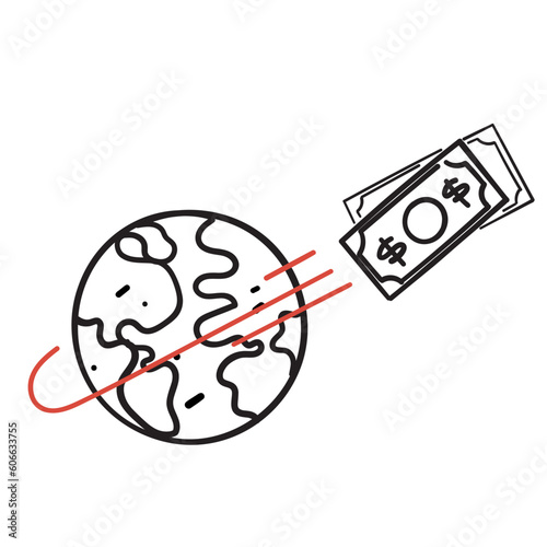 hand drawn doodle transfer money global remittance illustration vector